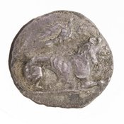 Εμπροσθότυπος 'SilCoinCy A7019, E.T. Newell Coll., acc.no.: 1944.100.57952. Silver coin of king Pyrwos of Amathous c. 385 BC - . Weight: 6.44g, Axis: 12h, Diameter: 21mm. Obverse type: Lion lying r., eagle flying r. above. Obverse symbol: -. Obverse legend: - in -. Reverse type: lion forepart r.. Reverse symbol: -. Reverse legend: - in -. 'Le monnayage d’Amathonte', 'BMC Cyprus, A Catalogue of the Greek Coins in the British Museum, Cyprus'.