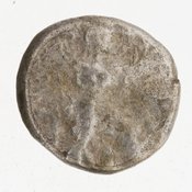 Obverse 'SilCoinCy A7055, Bequest of E.T. Newell, acc.no.: 1944.100.57965. Silver coin of king Baalmilk II of Kition 425 - 400 BC. Weight: 3.51g, Axis: 9h, Diameter: 14mm. Obverse type: Heracles advancing r. holding club and bow. Obverse symbol: -. Obverse legend: - in -. Reverse type: lion devouring stag r. within incuse square. Reverse symbol: -. Reverse legend: [l]b'lm[lk] in Phoenician.
