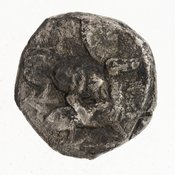 Reverse 'SilCoinCy A7071, E.T. Newell coll., acc.no.: 1944.100.57967. Silver coin of king Uncertain king of Kition of Kition 525 - 480 BC. Weight: 3.25g, Axis: 2h, Diameter: 13mm. Obverse type: Heracles advancing r. holding club and bow. Obverse symbol: -. Obverse legend: - in -. Reverse type: lion devouring stag. r.. Reverse symbol: -. Reverse legend: - in -.