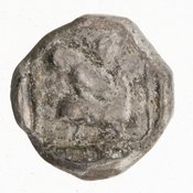 Οπισθότυπος 'SilCoinCy A7081, E.T. Newell coll., acc.no.: 1944.100.57975. Silver coin of king Uncertain king of Kition of Kition 525 - 480 BC. Weight: .83299999999999996g, Axis: 1h, Diameter: 9mm. Obverse type: Heracles hd. r.. Obverse symbol: -. Obverse legend: - in -. Reverse type: lion devouring stag r. within incuse square. Reverse symbol: -. Reverse legend: - in -.