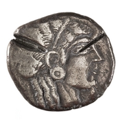 Obverse 'SilCoinCy A7674, Naville IV, June 1922, 957, acc.no.: 1944.100.58001. Silver coin of king Uncertain king of Lapethos of Lapethos 500 - 470 BC. Weight: 10.94g, Axis: 12h, Diameter: -. Obverse type: Aphrodite hd. r.. Obverse symbol: -. Obverse legend: - in -. Reverse type: Athena hd. r. within incuse square. Reverse symbol: -. Reverse legend: - in -.
