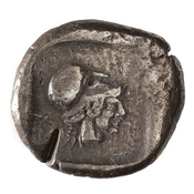 Reverse 'SilCoinCy A7674, Naville IV, June 1922, 957, acc.no.: 1944.100.58001. Silver coin of king Uncertain king of Lapethos of Lapethos 500 - 470 BC. Weight: 10.94g, Axis: 12h, Diameter: -. Obverse type: Aphrodite hd. r.. Obverse symbol: -. Obverse legend: - in -. Reverse type: Athena hd. r. within incuse square. Reverse symbol: -. Reverse legend: - in -.