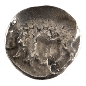 Obverse 'SilCoinCy A7679, acc.no.: 1944.100.58009. Silver coin of king Pny (-) of Paphos 500 - 480 BC. Weight: 10.938000000000001g, Axis: 6h, Diameter: -. Obverse type: bull stg. l.. Obverse symbol: -. Obverse legend: - in -. Reverse type: eagle's hd. l. within incuse square. Reverse symbol: -. Reverse legend: - in -.
