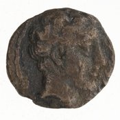 Obverse 'SilCoinCy A7700, E.T. Newell Coll., acc.no.: 1944.100.58051. Silver coin of king Evagoras I of Salamis 411 - 374 BC. Weight: .53g, Axis: -, Diameter: -. Obverse type: male hd. r.. Obverse symbol: -. Obverse legend: - in -. Reverse type: four spoked wheel. Reverse symbol: -. Reverse legend: - in -.