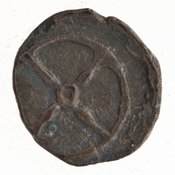 Οπισθότυπος 'SilCoinCy A7700, E.T. Newell Coll., acc.no.: 1944.100.58051. Silver coin of king Evagoras I of Salamis 411 - 374 BC. Weight: .53g, Axis: -, Diameter: -. Obverse type: male hd. r.. Obverse symbol: -. Obverse legend: - in -. Reverse type: four spoked wheel. Reverse symbol: -. Reverse legend: - in -.