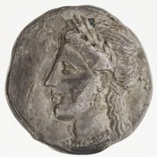 Reverse 'SilCoinCy A7430, E.T. Newell coll., acc.no.: 1944.100.58092. Silver coin of king Pnytagoras of Salamis 351 - 332 BC. Weight: 6.99g, Axis: 12h, Diameter: -. Obverse type: Aphrodite bust l.. Obverse symbol: -. Obverse legend: (ΠΝ) in Greek. Reverse type: Artemis bust l.. Reverse symbol: -. Reverse legend: (ΒΑ) in Greek.