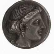 Reverse 'SilCoinCy A7435, E.T. Newell coll., acc.no.: 1944.100.58094. Silver coin of king Pnytagoras of Salamis 351 - 332 BC. Weight: 2.2599999999999998g, Axis: 12h, Diameter: 12mm. Obverse type: Aphrodite bust l.. Obverse symbol: -. Obverse legend: Π N in Greek. Reverse type: Artemis hd. r.. Reverse symbol: -. Reverse legend: BA in Greek.