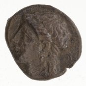 Reverse 'SilCoinCy A7436, E.T. Newell coll., acc.no.: 1944.100.58095. Silver coin of king Pnytagoras of Salamis 351 - 332 BC. Weight: 2.27g, Axis: 12h, Diameter: 12mm. Obverse type: Aphrodite hd. l.. Obverse symbol: -. Obverse legend: Π (Ν) in Greek. Reverse type: Artemis hd. r.. Reverse symbol: -. Reverse legend: (Β Α) in Greek.