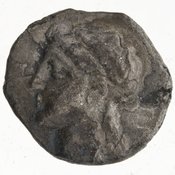 Reverse 'SilCoinCy A7432, Gunther, C. Godfrey, acc.no.: 1951.116.314. Silver coin of king Pnytagoras of Salamis 351 - 332 BC. Weight: 2.17g, Axis: 12h, Diameter: 13mm. Obverse type: Aphrodite hd. r.. Obverse symbol: -. Obverse legend: (Π N) in Greek. Reverse type: Artemis hd. r.. Reverse symbol: -. Reverse legend: (Β Α) in Greek.