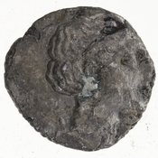 Obverse 'SilCoinCy A7431, Gunther, C. Godfrey, acc.no.: 1951.116.315. Silver coin of king Pnytagoras of Salamis 351 - 332 BC. Weight: 1.96g, Axis: 12h, Diameter: 12mm. Obverse type: Aphrodite hd. r.. Obverse symbol: -. Obverse legend: (Π N) in Greek. Reverse type: Artemis hd. l.. Reverse symbol: -. Reverse legend: (B A) in Greek.