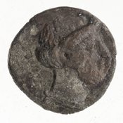 Obverse 'SilCoinCy A7438, Gunther, C. Godfrey, acc.no.: 1951.116.317. Silver coin of king Pnytagoras of Salamis 351 - 332 BC. Weight: 2.08g, Axis: 12h, Diameter: 12mm. Obverse type: Aphrodite hd. l.. Obverse symbol: -. Obverse legend: (Π N) in Greek. Reverse type: Artemis hd. r.. Reverse symbol: -. Reverse legend: (B A) in Greek.