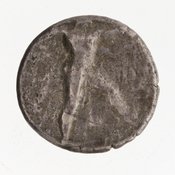 Obverse 'SilCoinCy A7060, Gift of Christian G. Gunther. March 1949, acc.no.: 1951.116.82. Silver coin of king Baalmilk II of Kition 425 - 400 BC. Weight: 10g, Axis: 2h, Diameter: 20mm. Obverse type: Heracles advancing r. holding club and bow. Obverse symbol: -. Obverse legend: - in -. Reverse type: lion devouring stag r.. Reverse symbol: -. Reverse legend: [b'lmlk] in Phoenician.
