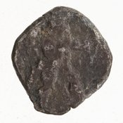 Obverse 'SilCoinCy A7057, Gift of Christian G. Gunther. March 1949, acc.no.: 1951.116.89. Silver coin of king Baalmilk II of Kition 425 - 400 BC. Weight: 1.67g, Axis: 1h, Diameter: 11mm. Obverse type: Heracles advancing r. holding club and bow. Obverse symbol: -. Obverse legend: - in -. Reverse type: lion devouring stag r. within incuse square. Reverse symbol: nice and clean R. legend on a small denomination. Reverse legend: lb'lml[k] in Phoenician.