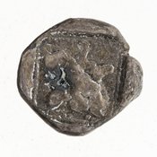 Reverse 'SilCoinCy A7072, Gift of Christian G. Gunther. March 1949, acc.no.: 1951.116.92. Silver coin of king Uncertain king of Kition of Kition 525 - 480 BC. Weight: 1.7350000000000001g, Axis: 10h, Diameter: 11mm. Obverse type: Heracles advancing r. holding club and bow. Obverse symbol: -. Obverse legend: - in -. Reverse type: lion devouring stag r. within incuse square. Reverse symbol: -. Reverse legend: - in -.