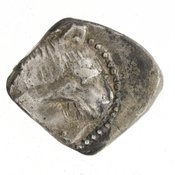 Εμπροσθότυπος 'SilCoinCy A7087, Gift of Christian G. Gunther. March 1948, acc.no.: 1951.116.96. Silver coin of king Uncertain king of Kition of Kition 525 - 480 BC. Weight: .72g, Axis: 1h, Diameter: 9mm. Obverse type: Heracles hd. r.. Obverse symbol: -. Obverse legend: - in -. Reverse type: lion devouring stag r. within incuse square. Reverse symbol: -. Reverse legend: - in -.