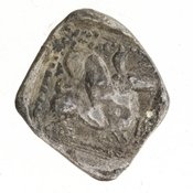 Οπισθότυπος 'SilCoinCy A7087, Gift of Christian G. Gunther. March 1948, acc.no.: 1951.116.96. Silver coin of king Uncertain king of Kition of Kition 525 - 480 BC. Weight: .72g, Axis: 1h, Diameter: 9mm. Obverse type: Heracles hd. r.. Obverse symbol: -. Obverse legend: - in -. Reverse type: lion devouring stag r. within incuse square. Reverse symbol: -. Reverse legend: - in -.