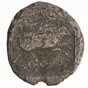 Οπισθότυπος 'SilCoinCy A7158, Gunther, C. Godfrey, acc.no.: 1952.142.198. Silver coin of king Stasioikos of Marion 450 - 400 BC. Weight: 2.9159999999999999g, Axis: 3h, Diameter: 15mm. Obverse type: Apollo hd. r.. Obverse symbol: sa-ta. Obverse legend: Cypriot syllabic legend in -. Reverse type: female riding bull r., within incuse square. Reverse symbol: -. Reverse legend: sa-ta-si-wo-i in Cypriot syllabic.