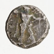 Εμπροσθότυπος 'SilCoinCy A7052, Gift of Mr. & Mrs. F. Dorsey Stephens, March 1965, acc.no.: 1965.168.35. Silver coin of king Baalmilk II of Kition 425 - 400 BC. Weight: 3.63g, Axis: 1h, Diameter: 14mm. Obverse type: Heracles advancing r. holding club and bow. Obverse symbol: -. Obverse legend: - in -. Reverse type: lion devouring stag r. within incuse square. Reverse symbol: -. Reverse legend: [lb]'l[mlk] in Phoenician.