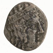 Obverse 'SilCoinCy A7202, acc.no.: 1968.57.132. Silver coin of king Uncertain king of Paphos (classical) of Paphos 480 - 310 BC. Weight: 1.1000000000000001g, Axis: 6h, Diameter: 11mm. Obverse type: Aphrodite hd. r., wearing a crown. Obverse symbol: -. Obverse legend: - in -. Reverse type: head diad. l.. Reverse symbol: -. Reverse legend: - in -.