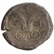 Reverse 'SilCoinCy A7128, Robert F. Kelley bequest, april 1977, acc.no.: 1977.158.586. Silver coin of king Gras or Gra(-) of Idalion 470+ BC - . Weight: 10.87g, Axis: 12h, Diameter: 23mm. Obverse type: sphinx std. l.. Obverse symbol: -. Obverse legend: pa-ka-ra in Cypriot syllabic. Reverse type: lotus blossom within incuse circle. Reverse symbol: -. Reverse legend: - in -. 'BMC Cyprus, A Catalogue of the Greek Coins in the British Museum, Cyprus'.