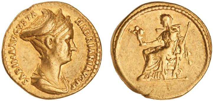 Fig. 1: Sabina aureus with turban portrait type, ca. 128–131 (ANS 1960.175.30).
