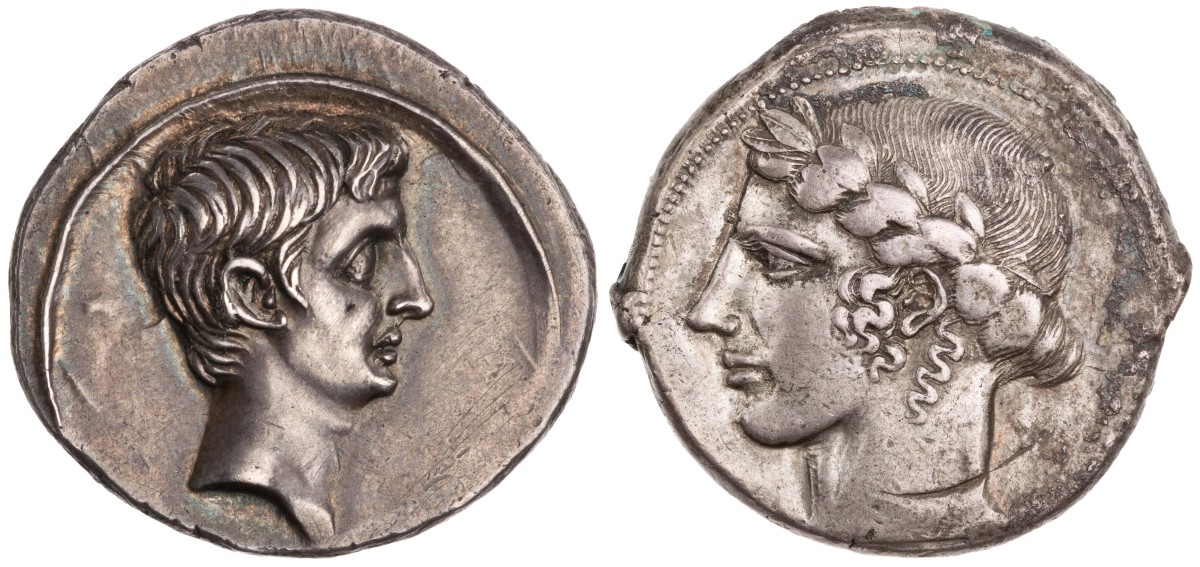 Denarius of Augustus, ANS 1957.172.1500 | Tetradrachm of Leontini, ANS 1997.9.121