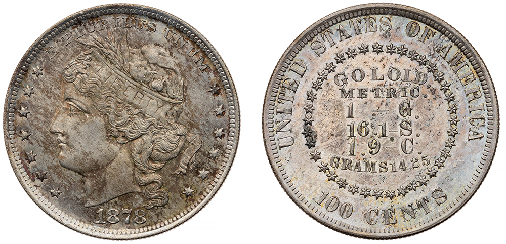 1878 Goldoid dollar designed by Charles Barber