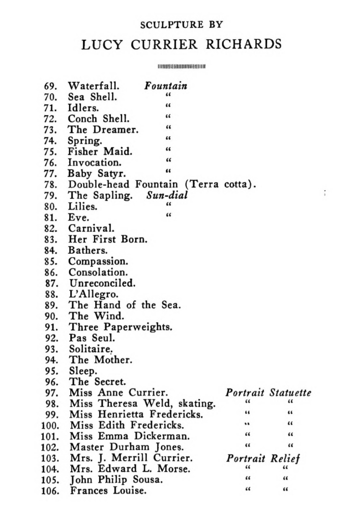 Figure 2. List of sculpture exhibited by Lucy Currier Richards at the Memorial Art Gallery, Rochester, New York, December 1916.
