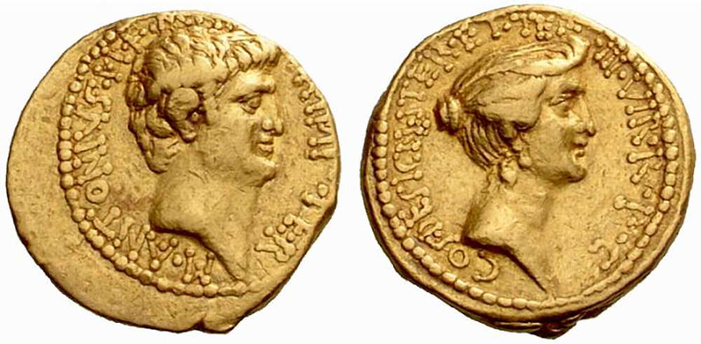 Mark Antony and Octavia, ca. 38 BC. Mint moving with Mark Antony.