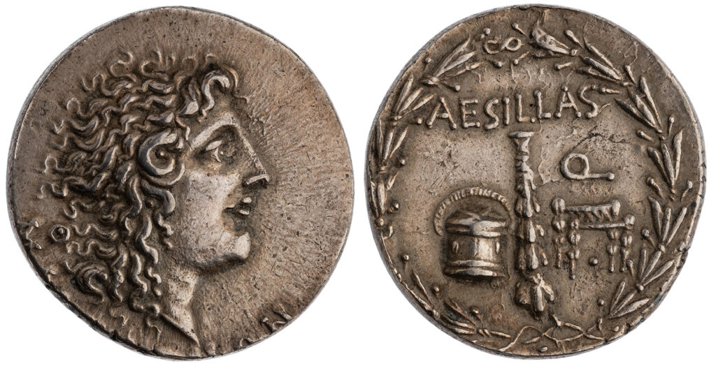 Figure 2. ANS 1957.172.716. Silver tetradrachm of Aesillas (90–75 BCE), issued in the Roman province of Macedonia.