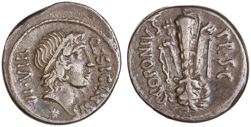 Figure 7. ANS 1987.26.116. Denarius issued by Q. Sicinius and C. Caponius in Rome in 49 BCE.