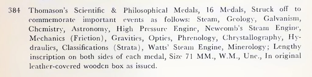 Lot 384: Thomason’s Scientific & Philosophical Medals.