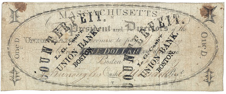 $1 note for Union Bank of Boston counterfeited by Burroughs in 1807 Smithsonian National Museum of American History