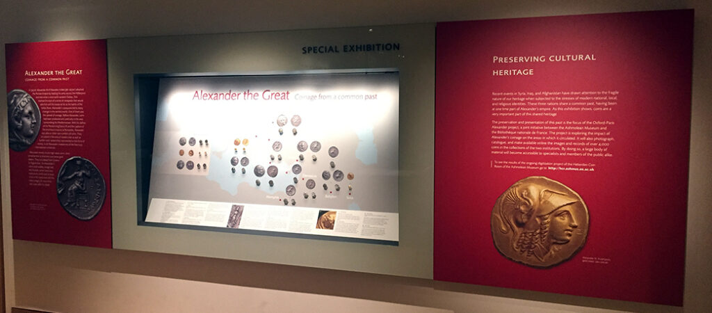 Alexander the Great: Coinage from a Common Past exhibit display at the Ashmolean Museum, on view until April 23, 2017.
