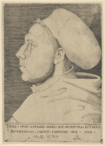 Lucas Cranach the Elder (German, 1472–1553) Luther as an Augustinian Friar, with Cap, 1521 Engraving, 8 3/16 × 5 13/16 in. The Metropolitan Museum of Art, New York, Harris Brisbane Dick Fund, 1930 (30.12.4) http://www.metmuseum.org/Collections/search-the-collections/434162