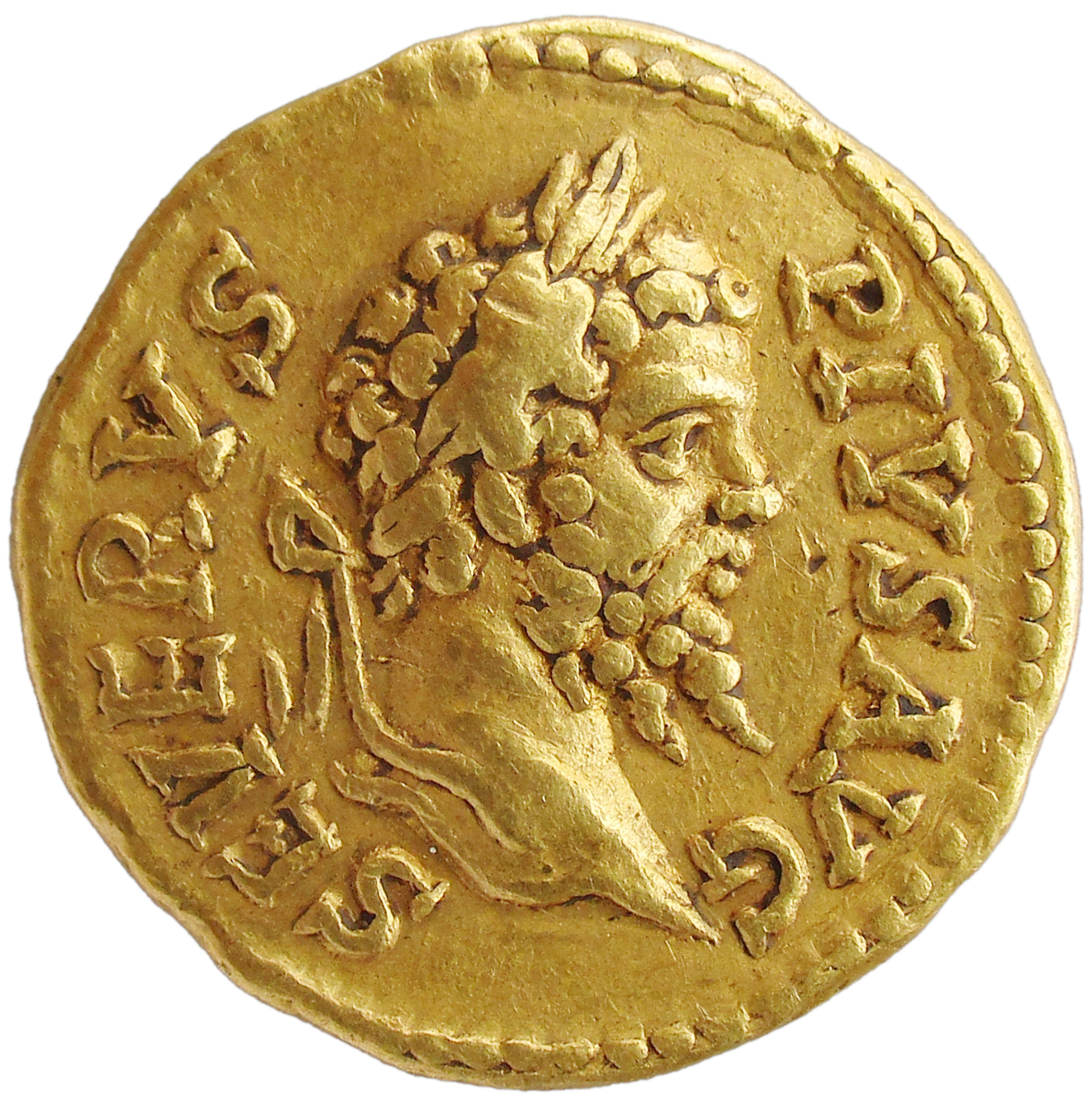 Fig. 5: Imitation Roman aureus of Septimius Severus, found in India (early third century CE?) [ANS 1905.57.375; photo Klaus Vondrovec]