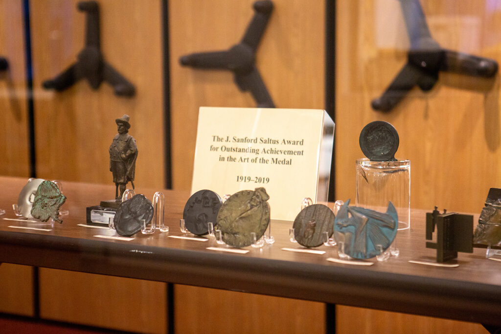 The centennial exhibit of J. Sanford Saltus' medals is currently on display in the ANS Members' Lounge.