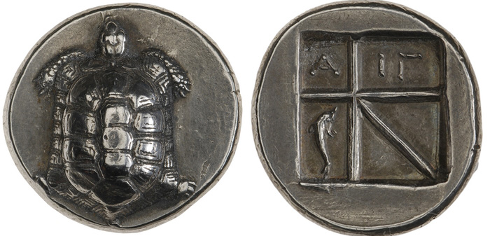 Full-weight silver stater, Aigina, 380–370 BCE. (ANS 1967.152.314)