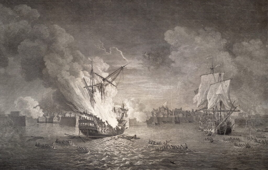The Burning of the 'Prudent' and the Taking of the 'Bienfaisant' in Louisbourg Harbour, 1758