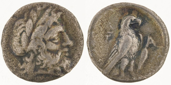 Reduced-weight silver hemidrachm, Olympia. (ANS 1955.54.357)