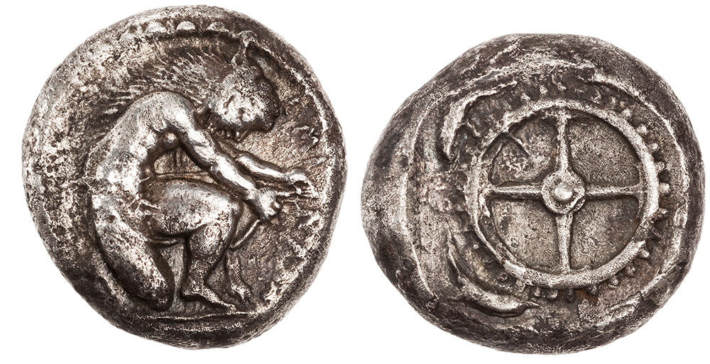 Fig.7. North Black Sea region. Olbia. Silver stater with inscription EMINAKO. 460-440 BC. Probably from the late nineteenth century hoard found in Olbia (IGCH1001, modern Parutino village, Nikolaev region, Ukraine). Ex Gillet “Kunstfreund. (From private collection) 20 mm.