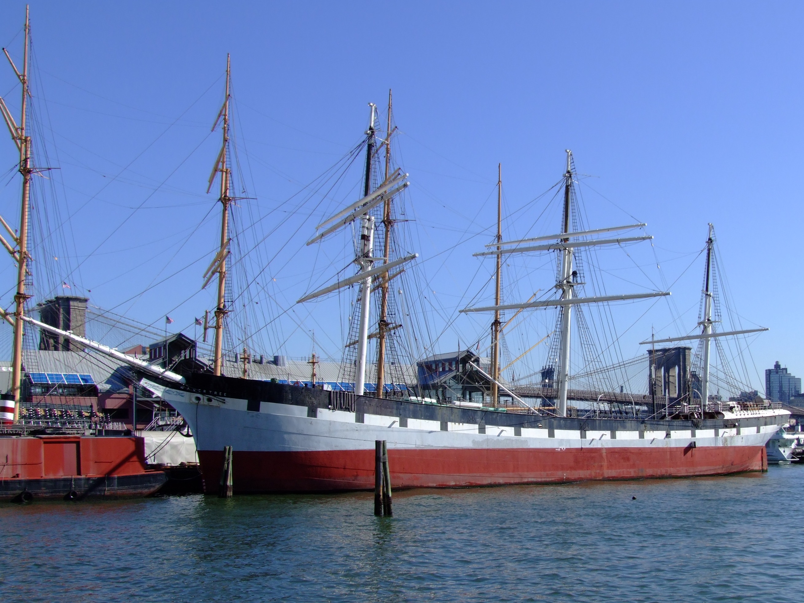 The Wavertree docked at New York City's South Street Seaport. (Photo Wikimedia Commons)